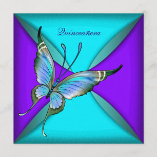 Tealblaue Schmetterlings-Quinceanera 15. Geburtsta Einladung