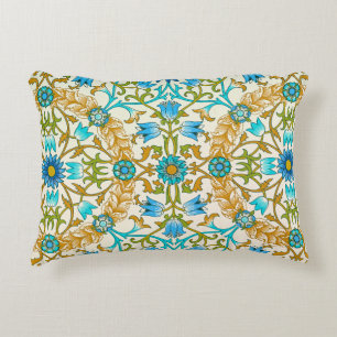 Tealblaue & Senfgelbe William Morris Reben Arts Dekokissen