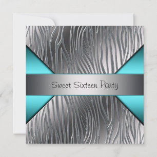 Tealblaue Silber-Zebra-Süße 16-Party Einladung