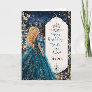 Tealblaue Sweet 16 Prinzessinnenball Karte