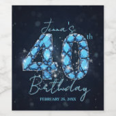 Tealblauer Saphir-Edelstein Glam 40. Geburtstag Weinetikett (Einzelnes Label)