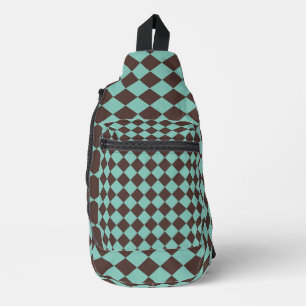 Tealbraunes Schachbrett-Diamantmuster Crossbody Bag