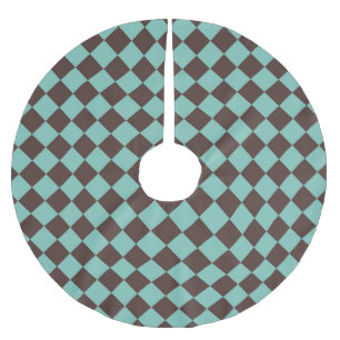 Tealbraunes Schachbrett-Diamantmuster Polyester Weihnachtsbaumdecke