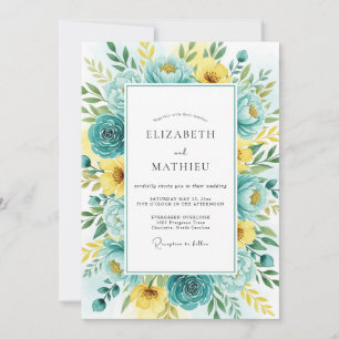 Tealgelbe Blumengrüße Hochzeit Einladung