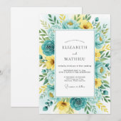 Tealgelbe Blumengrüße Hochzeit Einladung (Vorne/Hinten)