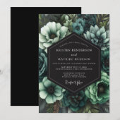 Tealgotische Blütenhochzeit Einladung (Vorne/Hinten)