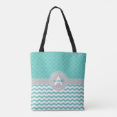 Tealgraues Chevron-Vierblattmuster Tasche (Rückseite)
