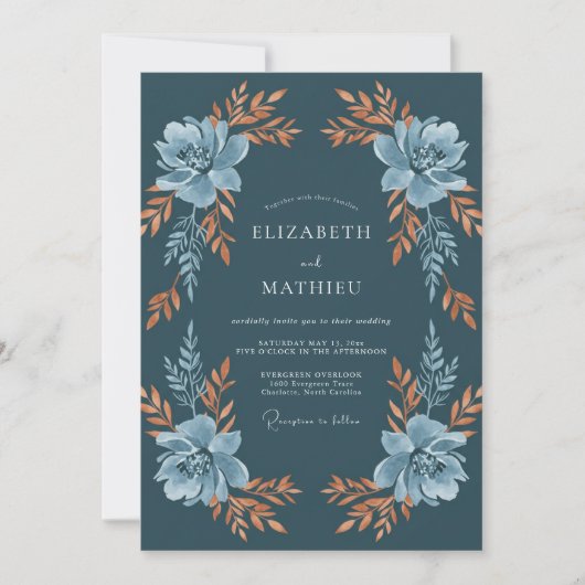 Tealgrüne Blütenhochzeit Einladung (Vorderseite)