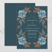Tealgrüne Blütenhochzeit Einladung (Vorne/Hinten)