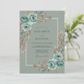 Tealgrüne Blütenhochzeit Einladung (Stehend Vorderseite)