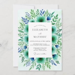 Tealgrüne florale botanische Hochzeit Einladung
