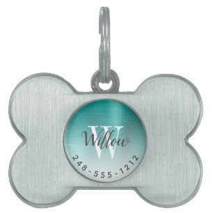 Tealgrüner gebürsteter Metall-Monogramm-Ombre-Hund Tiermarke