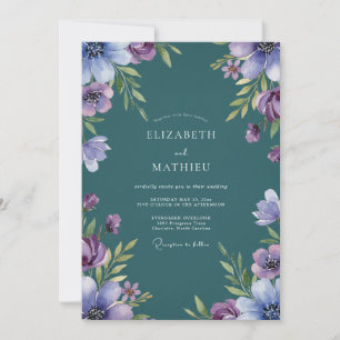 Tealila Flieder Wildblumenhochzeit Einladung