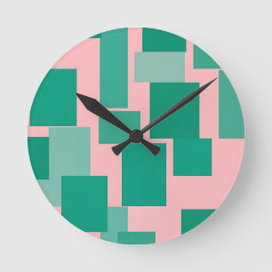 Tealrosa-Farbblockmuster modernes Abstract Runde Wanduhr