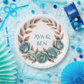 Tealrosen- und Kupferblätter-Hochzeit Pappteller (Party)