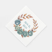 Tealrosen- und Kupferblätter-Hochzeit Serviette (Ecke)