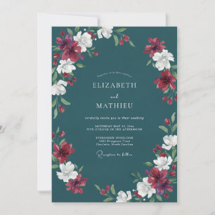 Tealrote Blütenhochzeit Einladung