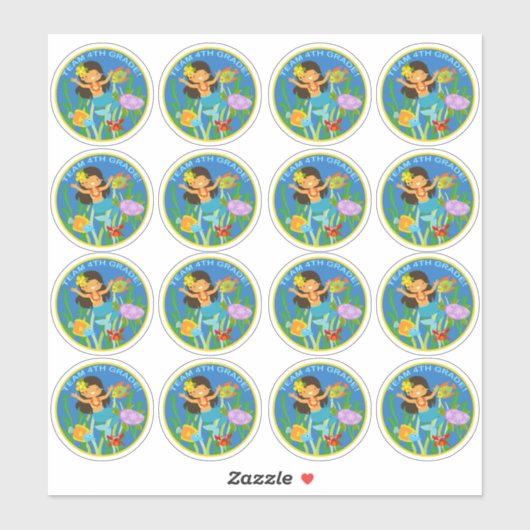 Team 4. Klasse! Meerjungfrau und Meeresschildkröte Aufkleber (Blatt)