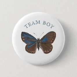 Team Baby Boy Elegant Butterfly Gender Reveal Button