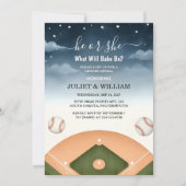 Team Ball Game Pitch Fun Baseball Gender Reveal Einladung (Vorderseite)