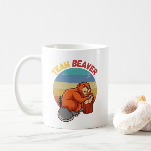 Team Beaver Retro Sunset Beavers Lover Kaffeetasse (Mit Donut)