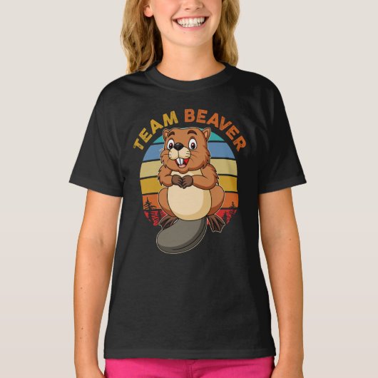 Team Beaver Retro Sunset Beavers Lover T-Shirt (Vorderseite)