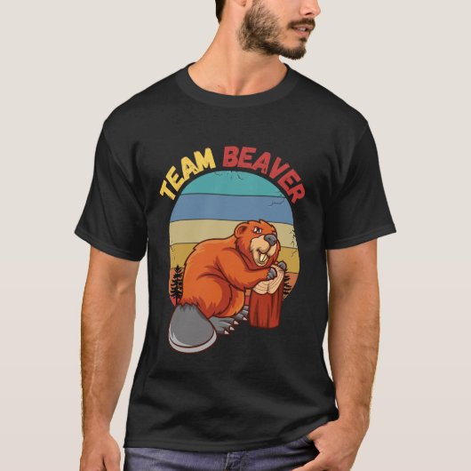 Team Beaver Retro Sunset Beavers Lover T-Shirt (Vorderseite)