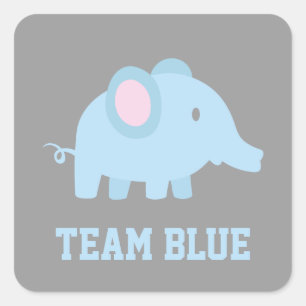 Team Blau, Baby-Junge-Elefant, Geschlechtsenthüllu Quadratischer Aufkleber
