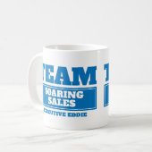 Team blaue personalisierte Büro- oder Kaffeetasse (Vorderseite Links)