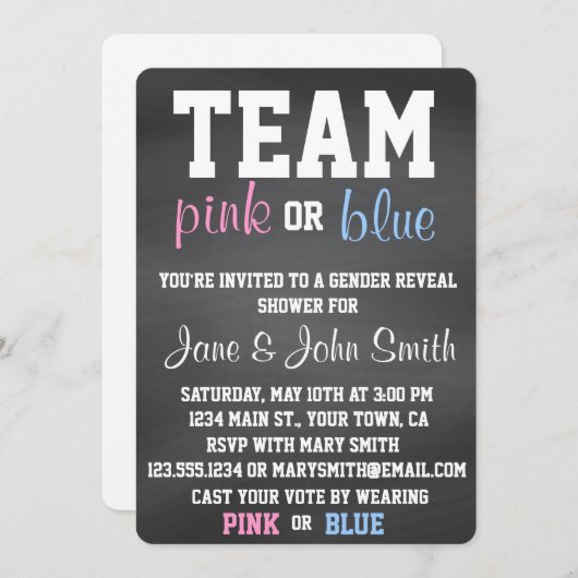Team-blaues oder rosa Geschlecht decken Einladung (Vorne/Hinten)