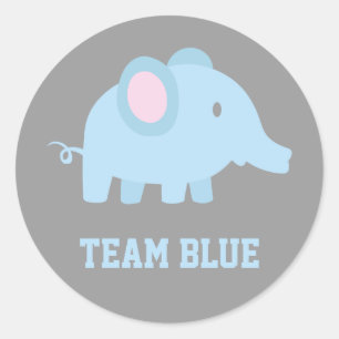 Team Blue, Baby Boy Elephant, Gender Reveal Party Runder Aufkleber