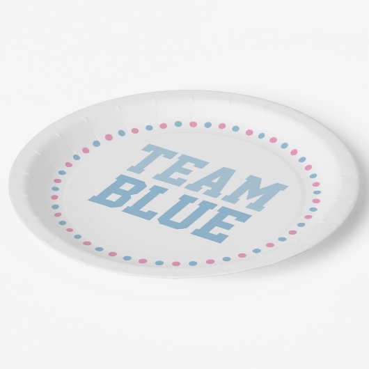 Team Blue Baby Gender Reveal Party Teller (Schrägansicht)