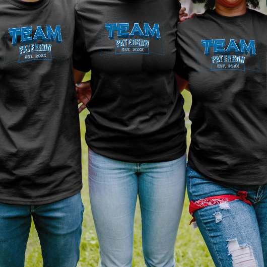 Team Blue Family Name Custom Sports Simple Black T-Shirt