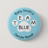 Team Blue Paw Print Gender Reveal Button (Vorderseite)