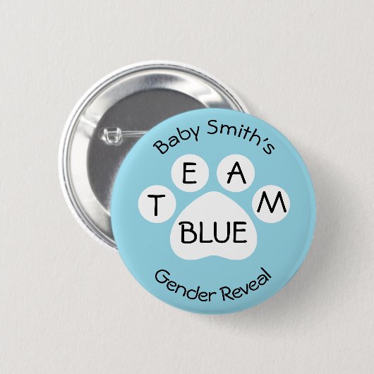 Team Blue Paw Print Gender Reveal Button (Vorne & Hinten)