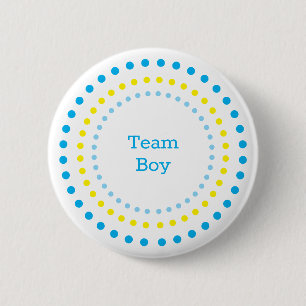 Team Boy Baby Shower Blau und Gelbe Punkte  Button