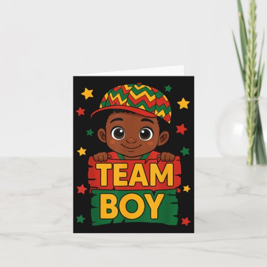Team Boy Black Kids Gender Reveal Baby Ankündigung (Vorderseite)