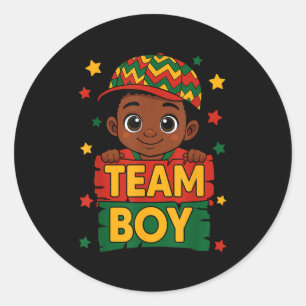 Team Boy Black Kids Gender Reveal Baby Ankündigung Runder Aufkleber