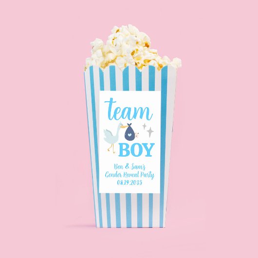 Team Boy Blue Gender Reveal Party Custom Popcorn Rechteckiger Aufkleber