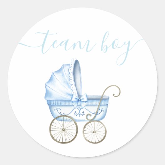 Team Boy, Blue Stroll Gender Reveal Runder Aufkleber (Vorderseite)