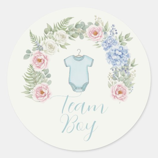 Team Boy Botanical Gender Reveal Sticker (Vorderseite)