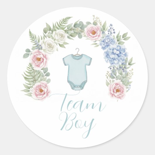 Team Boy Botanical Gender Reveal Sticker (Vorderseite)