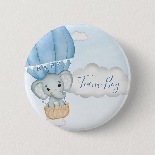 Team Boy Elephant Balloon Baby Dusche Button (Vorderseite)