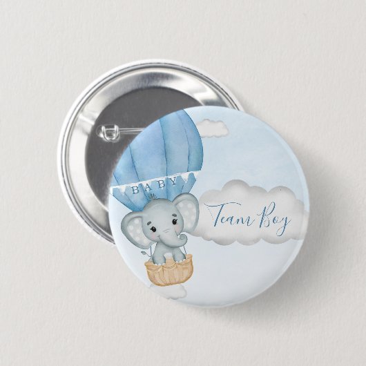 Team Boy Elephant Balloon Baby Dusche Button (Vorne & Hinten)