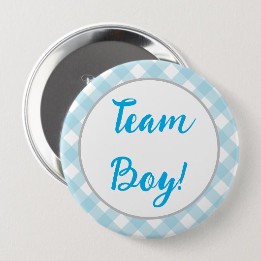 Team Boy, Gender Reveal Button, Blau Kariert Button (Vorne & Hinten)