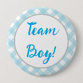 Team Boy, Gender Reveal Button, Blau Kariert Button (Vorderseite)
