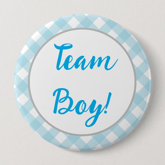 Team Boy, Gender Reveal Button, Blau Kariert Button (Vorderseite)