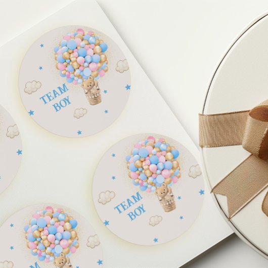 Team Boy Gender Reveal Teddy Bear Blue Runder Aufkleber