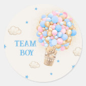 Team Boy Gender Reveal Teddy Bear Blue Runder Aufkleber (Vorderseite)