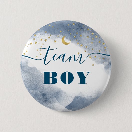 Team Boy Gender Reveal Wasserfarbenwolken Twinkle Button (Vorderseite)